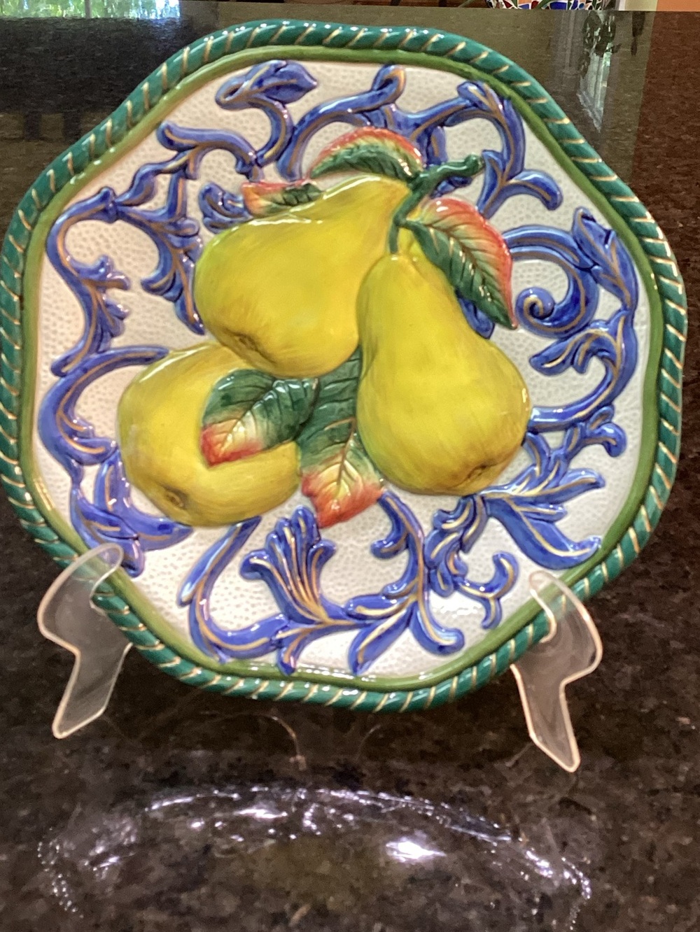 FITZ AND FLOYD FLORENTINE FRUIT PEARS PLATE WALL DECOR TWO AVAIL GUC VINTAGE